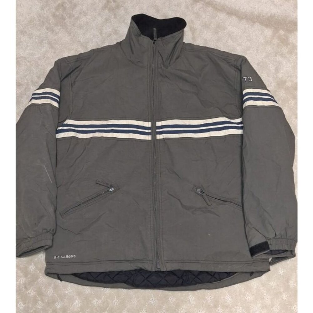 Vintage Billabong Jacket Men L/XL Gray Quilted Lined Surf Skate Y2K Striped Coat